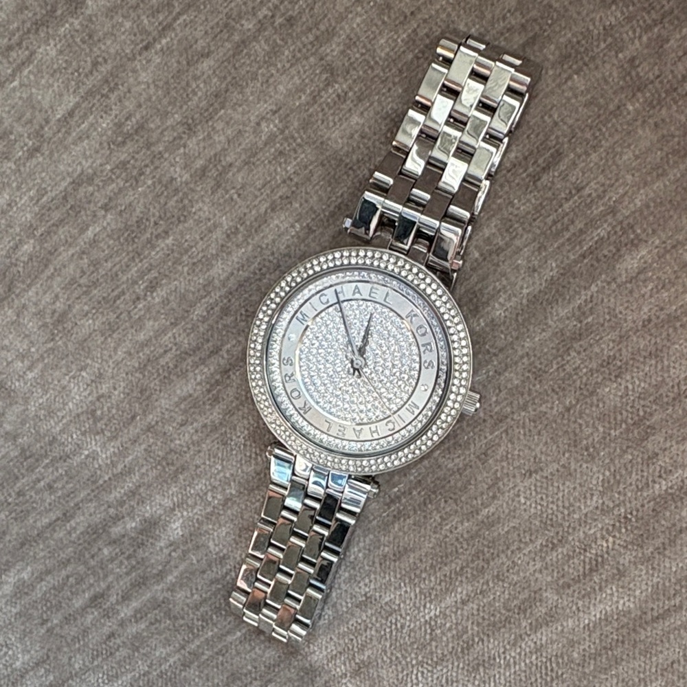 Michael Kors Pave Crystal Dial Watch, Silver
